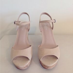 Charles David Tan Wedge Sandals with Slingback Strap